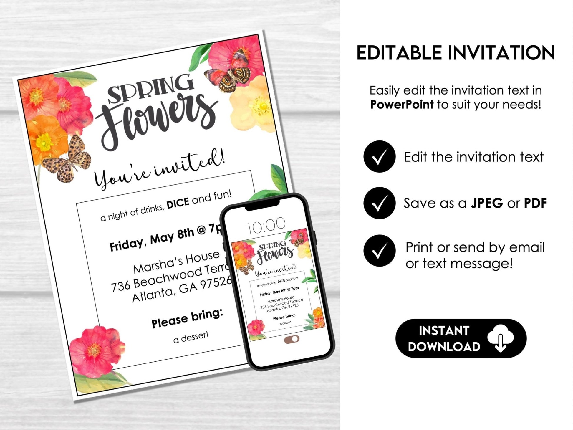 Spring Flowers and Butterflies Bunco Score Cards for April and May BUNKO games - Before The Party
