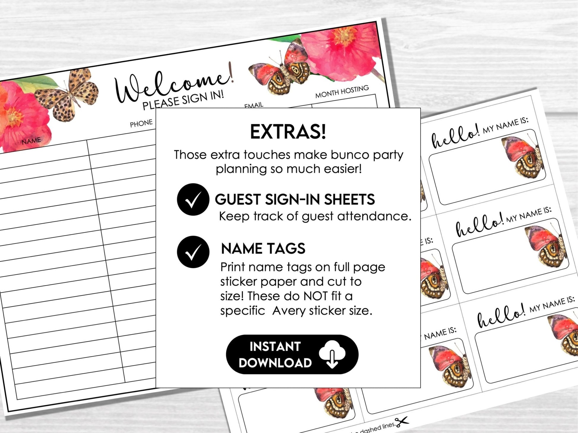 Spring Flowers and Butterflies Bunco Score Cards for April and May BUNKO games - Before The Party