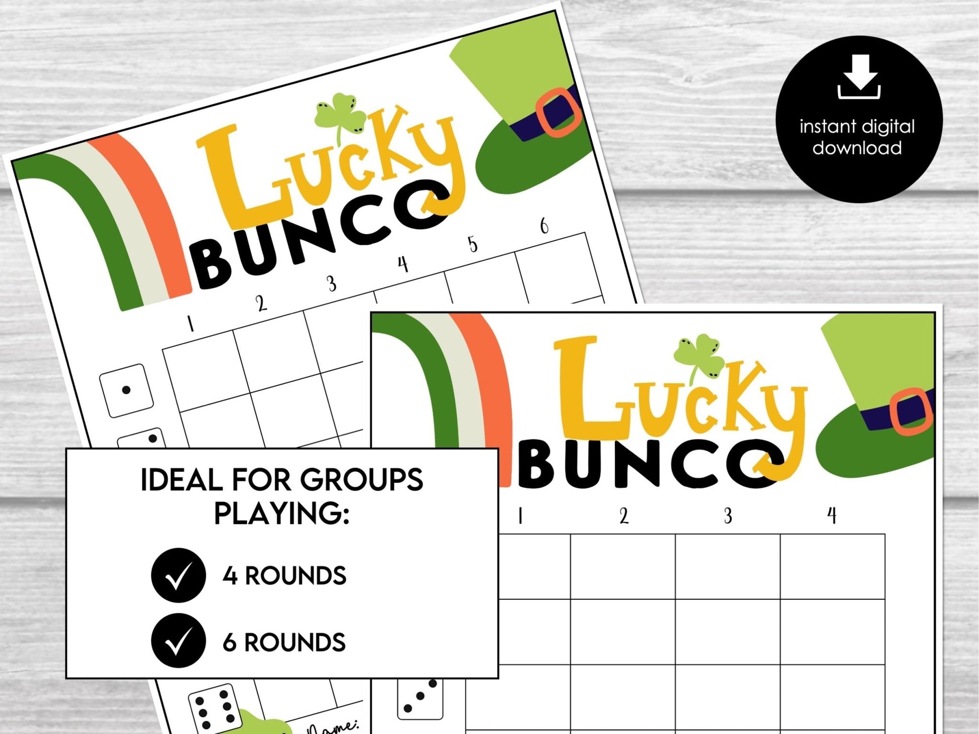 St. Patricks Bunco Score Sheets, March Bunco, Lucky Bunco Scorecards | 4 games | 6 games