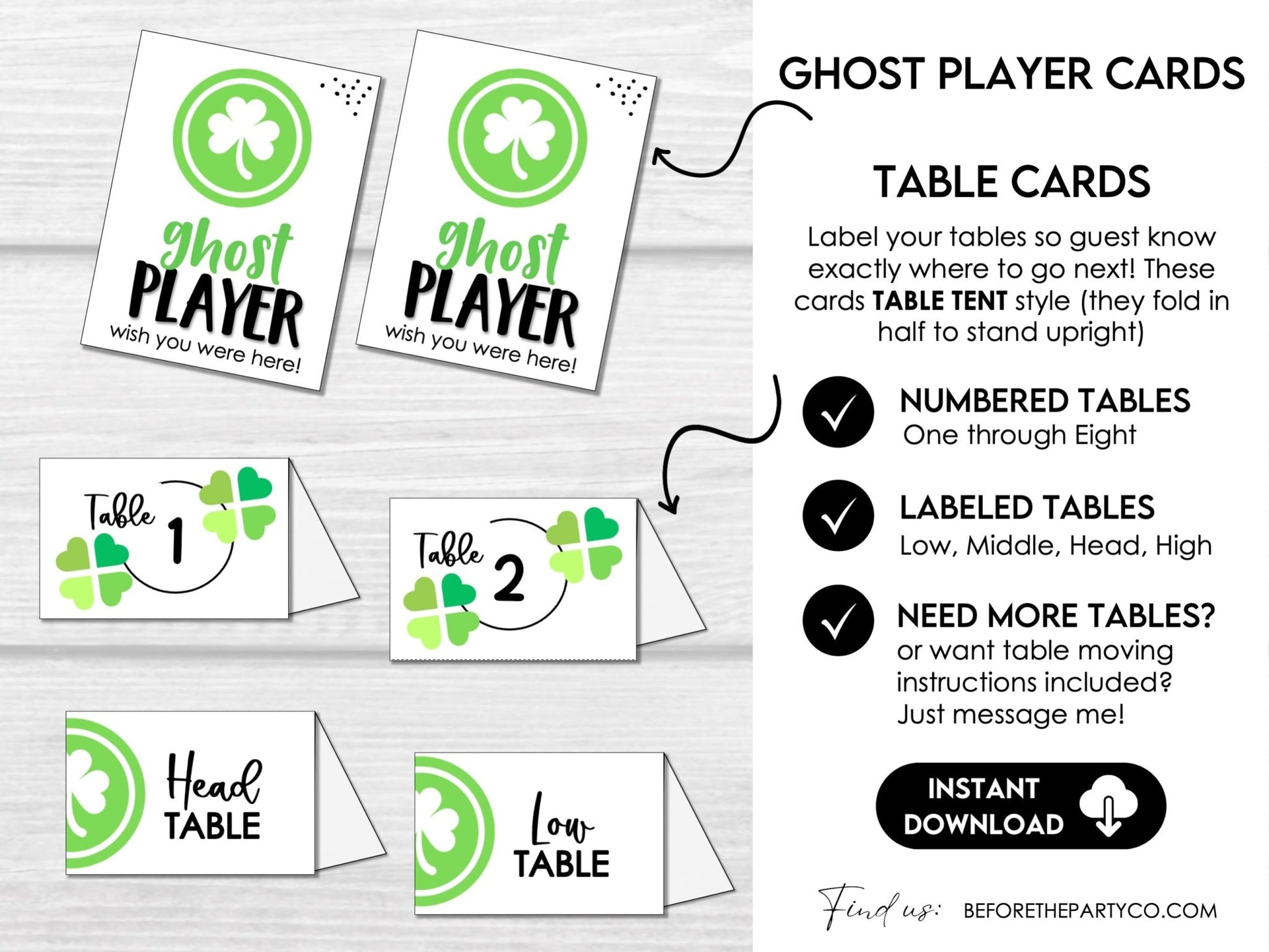St. Patrick's Day Bunco Score Sheet Party Printables - Table Cards and Invitation