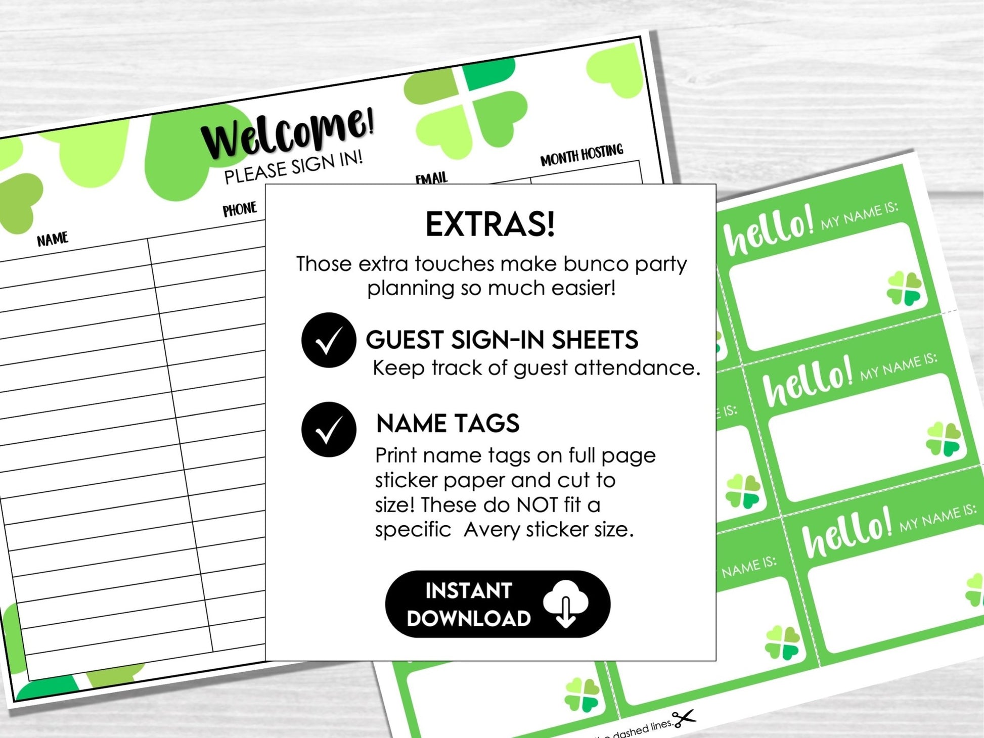 St. Patrick's Day Bunco Score Sheet Party Printables - Table Cards and Invitation