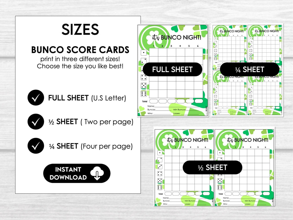 St. Patrick's Day Bunco Score Sheet Party Printables - Table Cards and Invitation - Before The Party