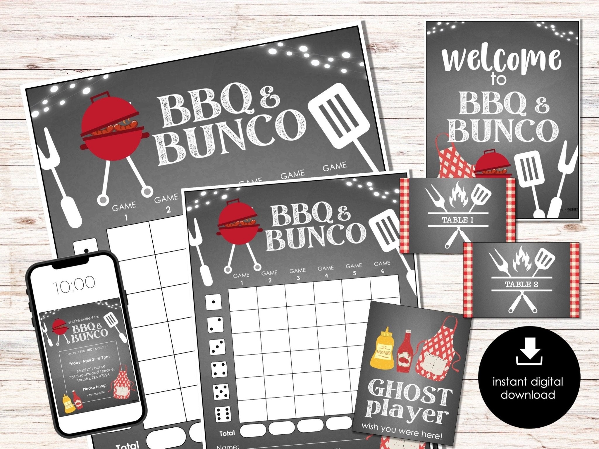 Summer Barbecue Bunco Score Cards - Outdoor BBQ Theme BUNKO Party Printables