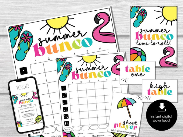 Summer Bunco Score Cards, Beach Bunco Invitation, July Summer Bunco Night, Bunco Game Party Printable, August Bunco Night, June BUNKO - Before The Party