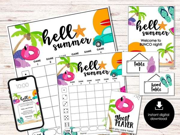 Summer Bunco Score Cards, Beach Party Bunco Invitation, July Summer Bunco Night, Bunco Game Party Printable, August Bunco Night, BUNKO - Before The Party