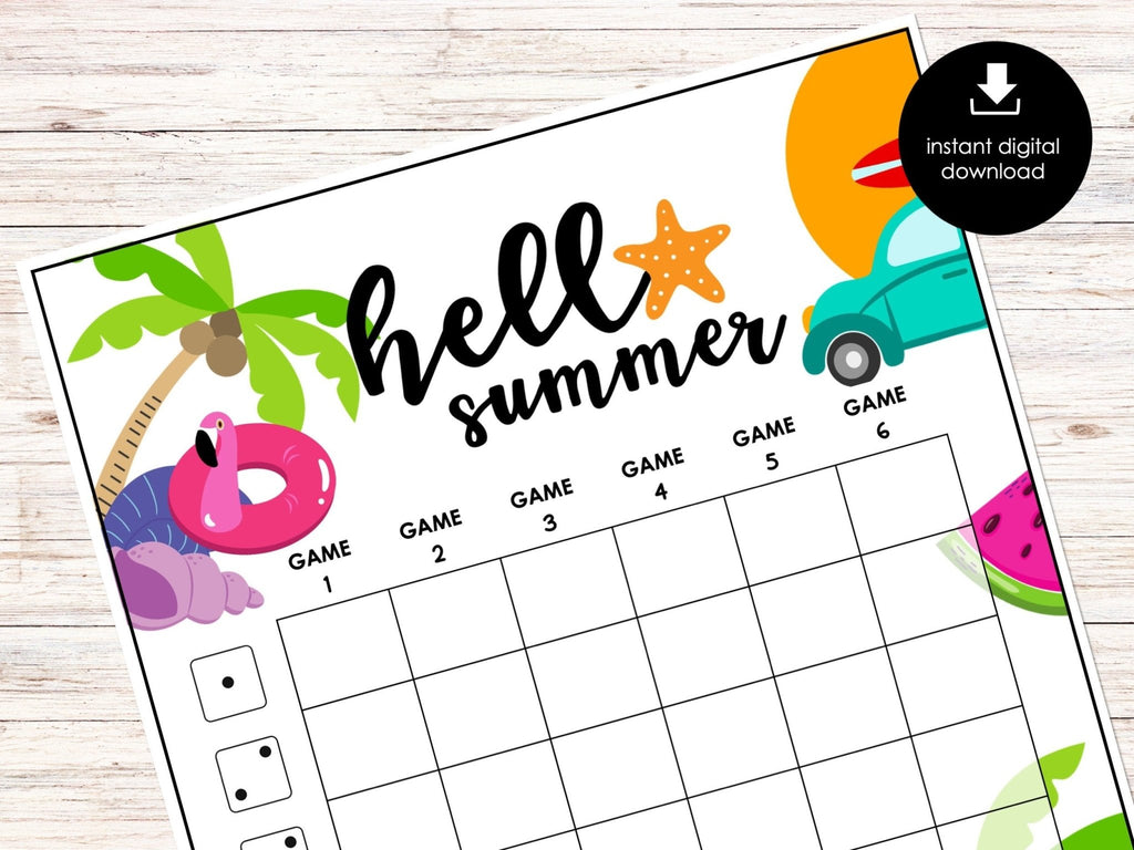Summer Bunco Score Cards, Beach Party Bunco Invitation, July Summer Bunco Night, Bunco Game Party Printable, August Bunco Night, BUNKO - Before The Party