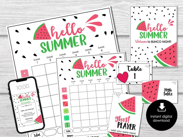 Summer Bunco Score Cards, Watermelon Bunco Score Sheets, July Summer Bunco Night, Bunco Game Party Printable, August Bunco Night, BUNKO - Before The Party