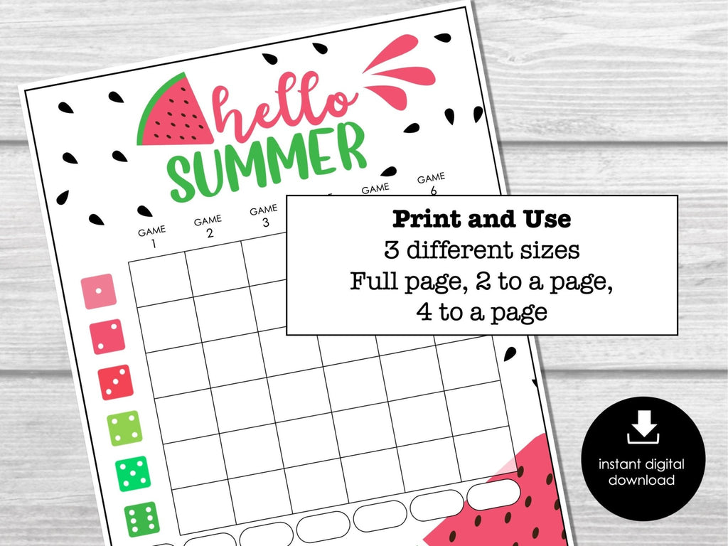 Summer Bunco Score Cards, Watermelon Bunco Score Sheets, July Summer Bunco Night, Bunco Game Party Printable, August Bunco Night, BUNKO - Before The Party