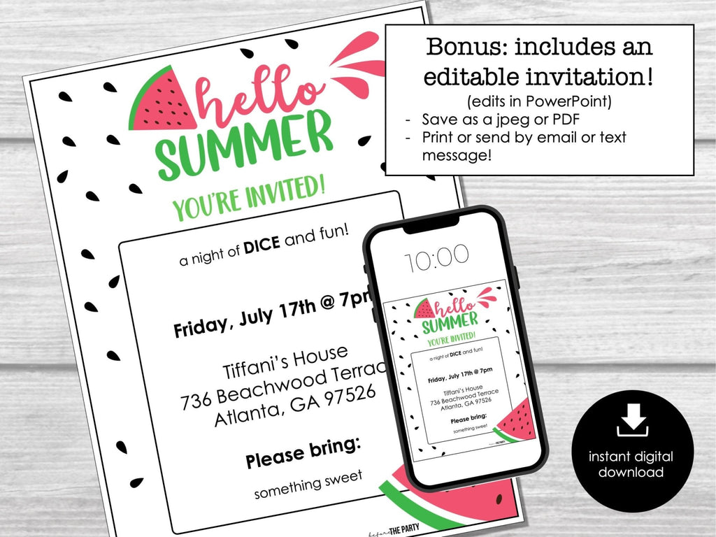 Summer Bunco Score Cards, Watermelon Bunco Score Sheets, July Summer Bunco Night, Bunco Game Party Printable, August Bunco Night, BUNKO - Before The Party