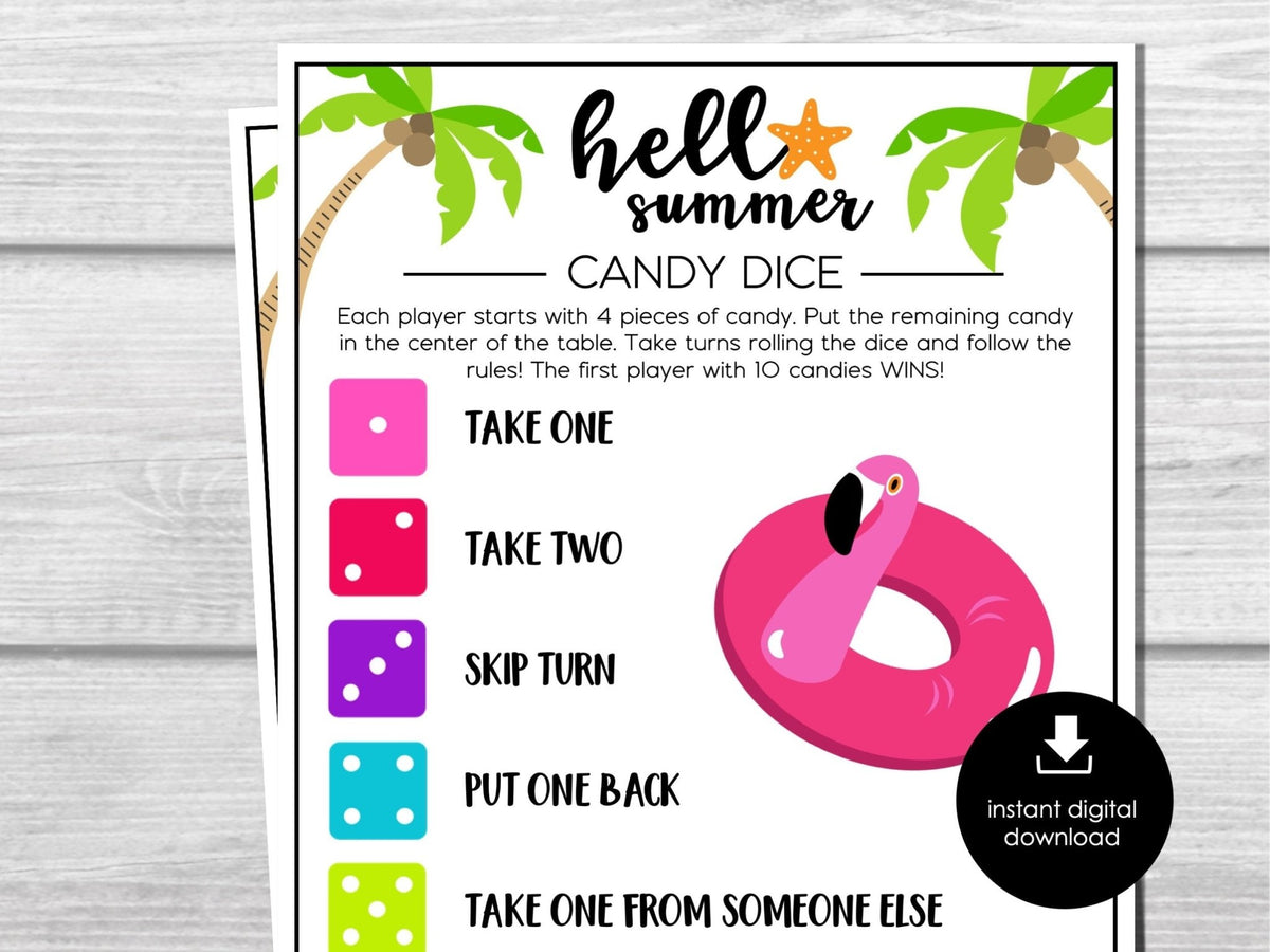 Summer Candy Dice Game Summer Party Game Birthday Games Group Games Before The Party