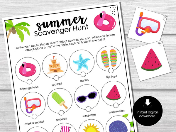 Summer Scavenger Hunt, Printable Kids Activity, Indoor Outdoor Treasure Hunt, Summer Fun, Classroom Activity, DIY Summer Vacation Game - Before The Party