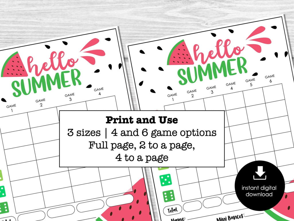 Summer Watermelon Bunco Score Cards, Bunco Score Sheets, July Summer Bunco Night - Before The Party