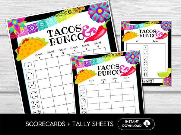 Taco Bunco Scorecards and Tally Sheets, Mexican Party Bunco - Before The Party