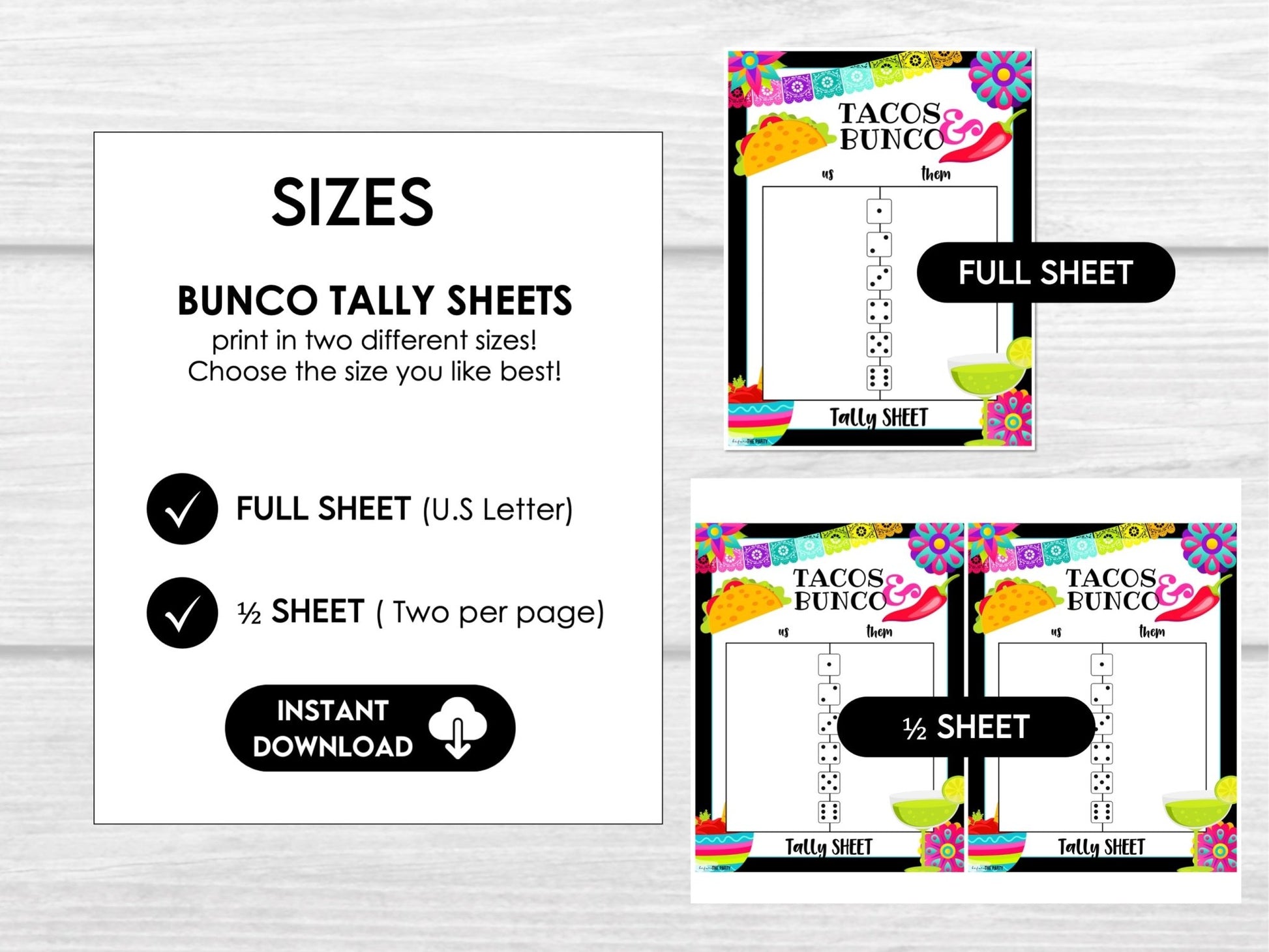 Taco Night Bunco Score Sheets - Mexican Party Bunco - Tally Sheets, Invitations & Table Cards - Before The Party