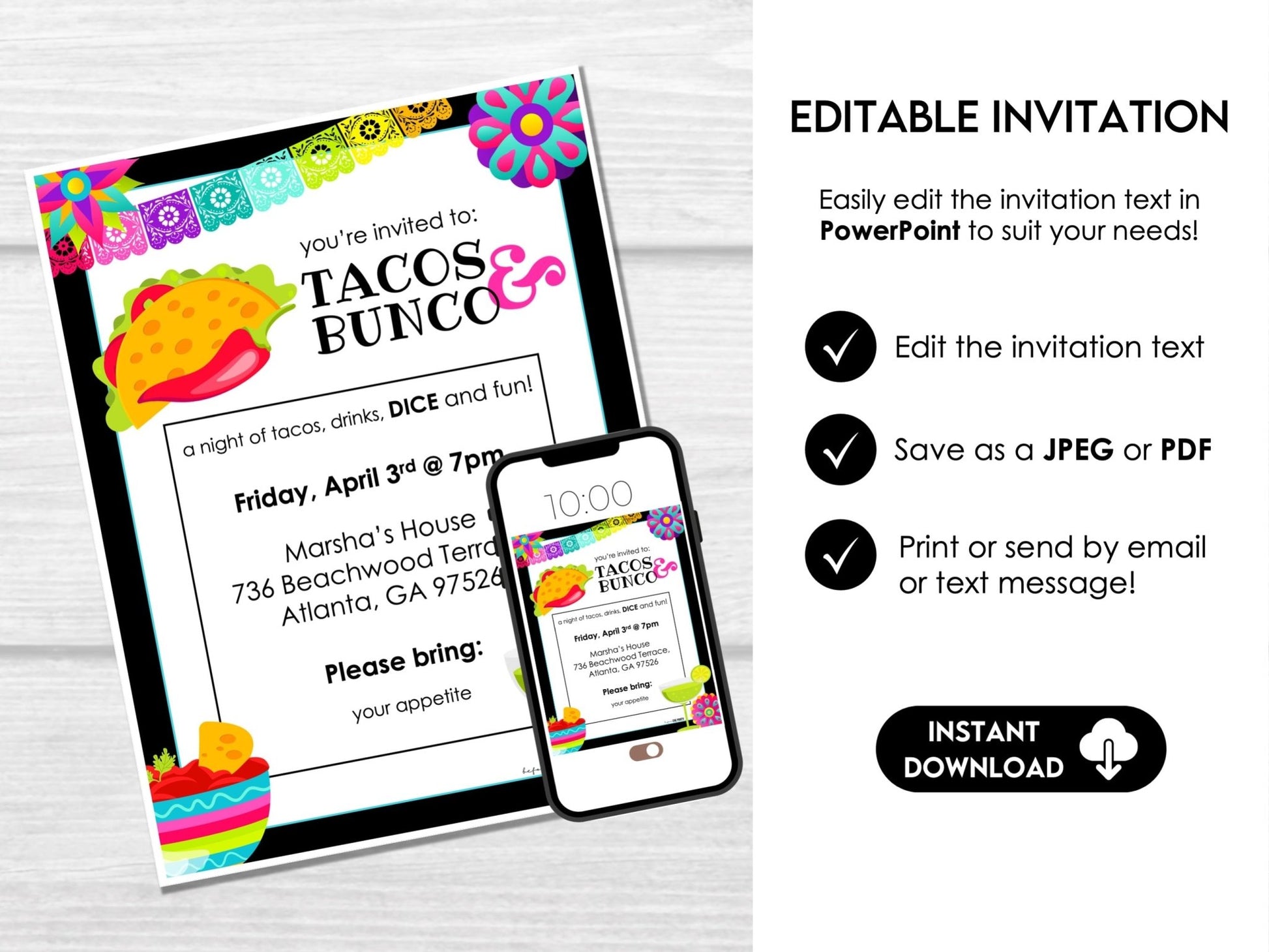Taco Night Bunco Score Sheets - Mexican Party Bunco - Tally Sheets, Invitations & Table Cards - Before The Party