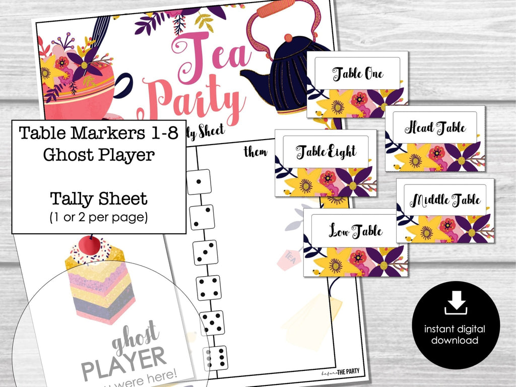 Tea Party Bunco Score Sheets, High Tea Party Bunco, Bunco Score Cards - Before The Party
