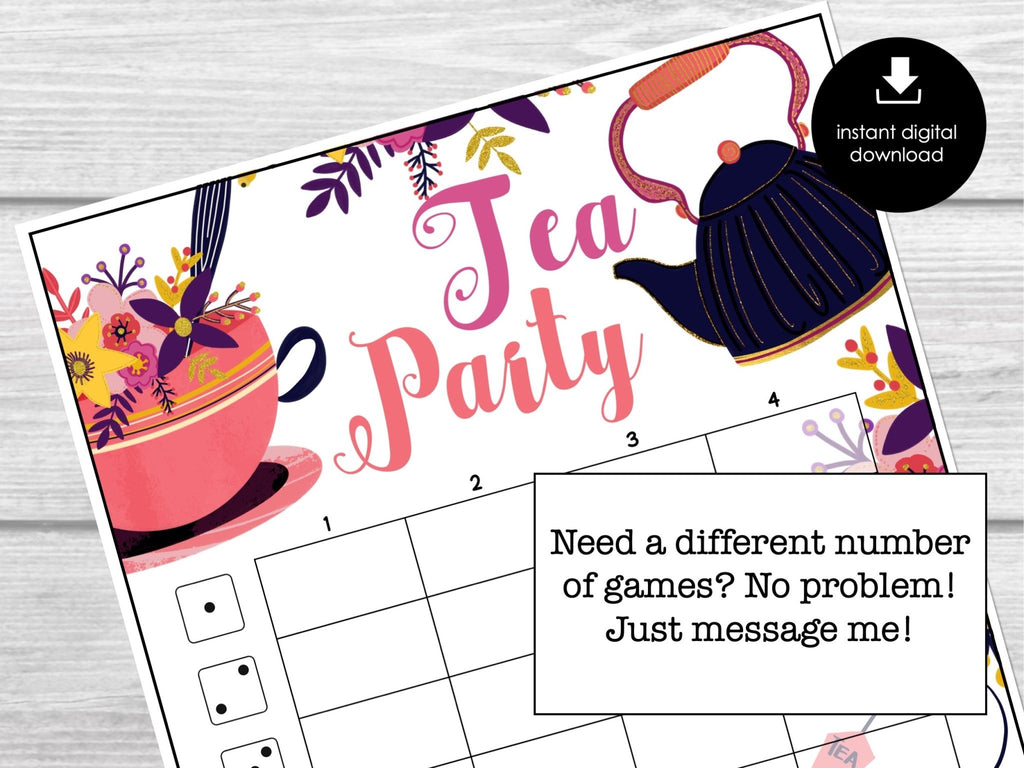 Tea Party Bunco Score Sheets, High Tea Party Bunco, Bunco Score Cards - Before The Party