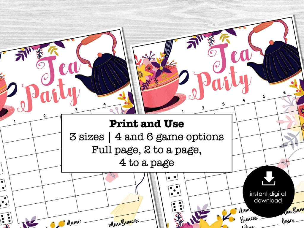Tea Party Bunco Score Sheets, High Tea Party Bunco, Bunco Score Cards - Before The Party