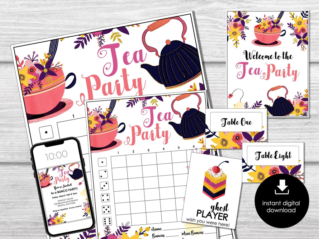 Tea Party Bunco Score Sheets, High Tea Party Bunco, Bunco Score Cards - Before The Party