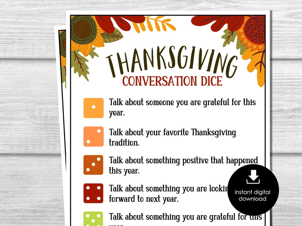 Thanksgiving Gratitude Dice Game, Thanksgiving Party, Thanksgiving Conversation Game, Friendsgiving Game, Thanksgiving Conversation Starters - Before The Party