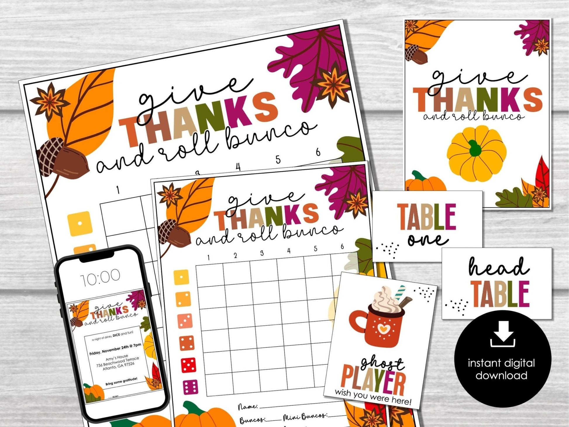 Thanksgiving Printable Bunco Score Cards, November Bunco Score Sheets, FALL Bunco, Friendsgiving Bunco