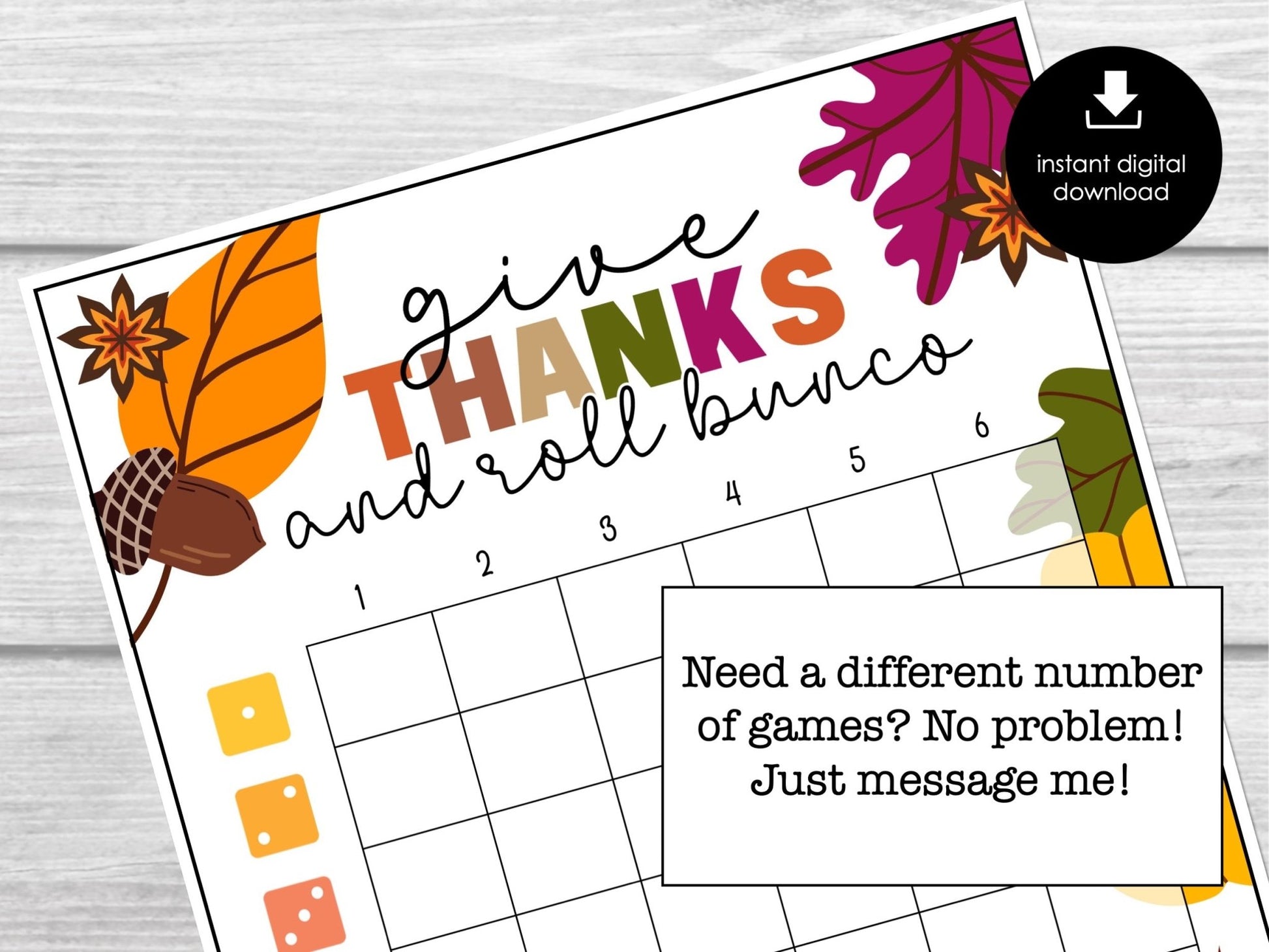 Thanksgiving Printable Bunco Score Cards, November Bunco Score Sheets, FALL Bunco, Friendsgiving Bunco