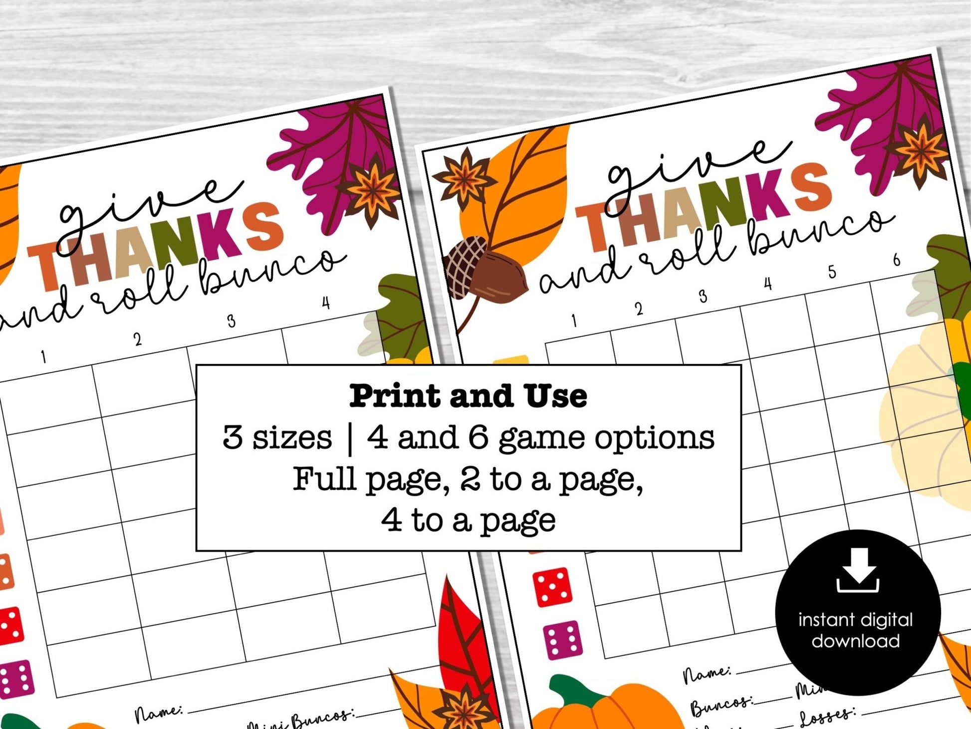 Thanksgiving Printable Bunco Score Cards, November Bunco Score Sheets, FALL Bunco, Friendsgiving Bunco