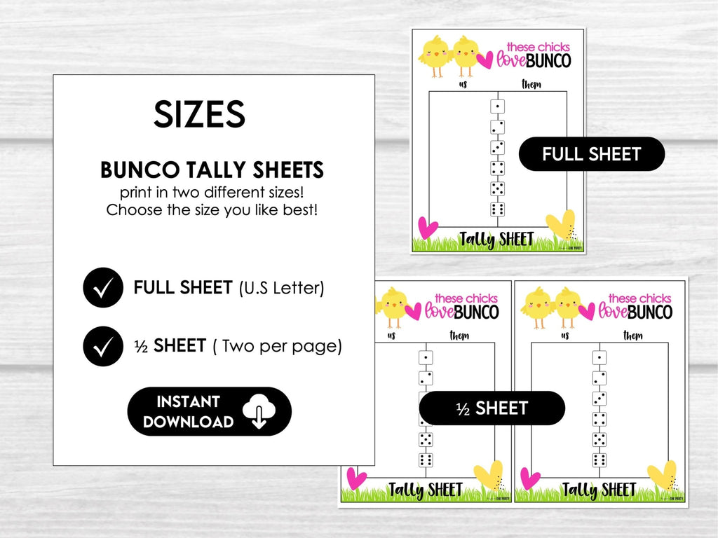 These Chicks Love Bunco - Spring Bunco Theme includes numbered table cards and editable invitations - Before The Party
