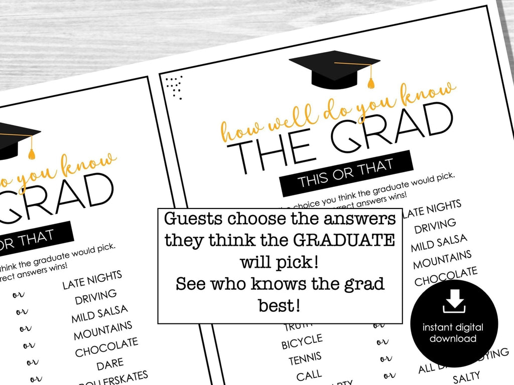 This or That? Graduation Party Game, How well do you know the GRAD? Fun Graduation Party Activity, 2023 Grad Party Group Game, Printable - Before The Party