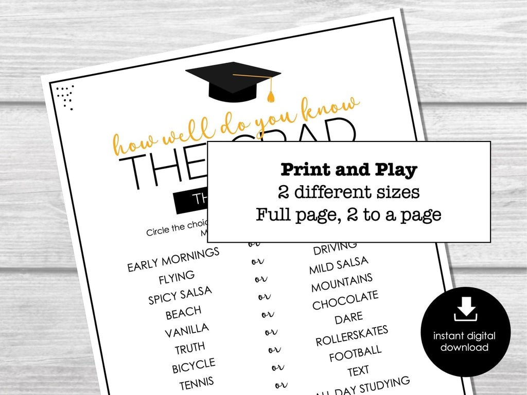 This or That? Graduation Party Game, How well do you know the GRAD? Fun Graduation Party Activity, 2023 Grad Party Group Game, Printable - Before The Party