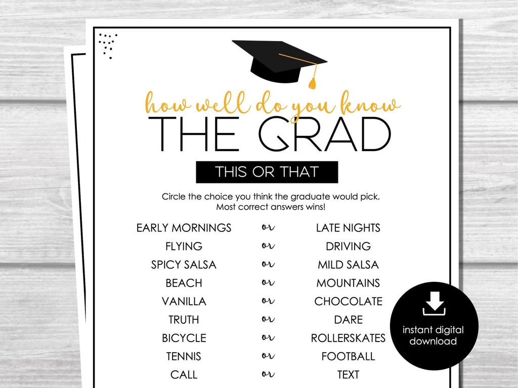 This or That? Graduation Party Game, How well do you know the GRAD? Fun Graduation Party Activity, 2023 Grad Party Group Game, Printable - Before The Party