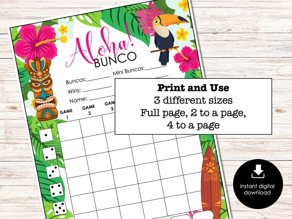 Tropical Summer Bunco Score Sheets, Hawaii Party Bunco Score Cards, Summer Bunco Night, Bunco Party Printable, Fun Bunco Theme, BUNKO game - Before The Party