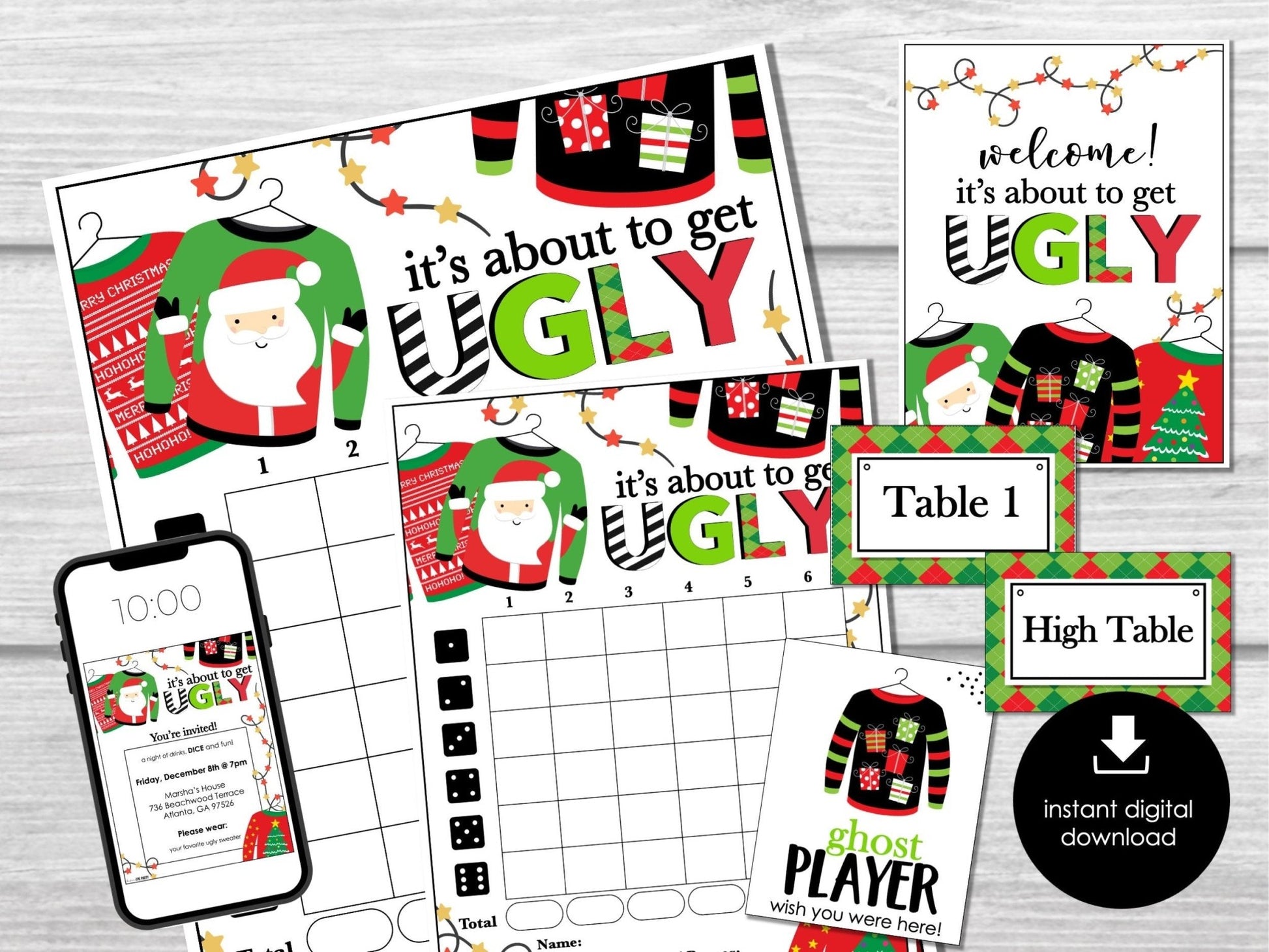 Ugly Sweater Christmas Bunco Score Sheets, December Bunco Game, Christmas Bunco Invitation, Fun Bunco Party Kit, Winter Bunco Printables - Before The Party