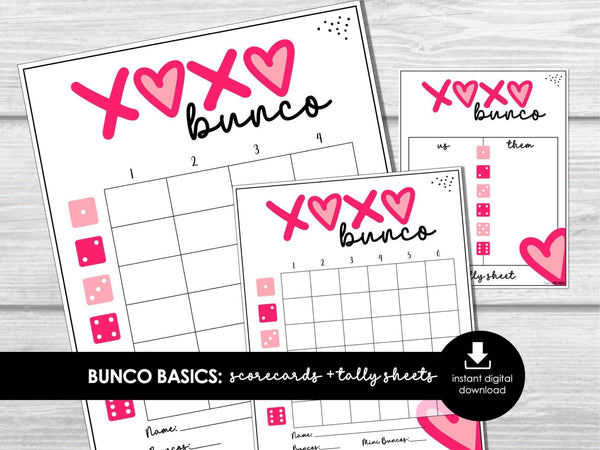 Valentines Bunco Score Sheets, February Bunco, Galentine's Bunco Scorecards | 4 games | 6 games, Tally Sheets | VDAY Bunco | Valentine's Day - Before The Party