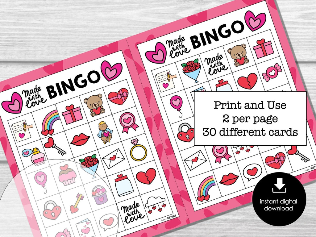 Valentines Day Bingo Game for Kids and Adults | Valentines Printable Games | Valentines Family Activity | Valentines Classroom Party Game - Before The Party