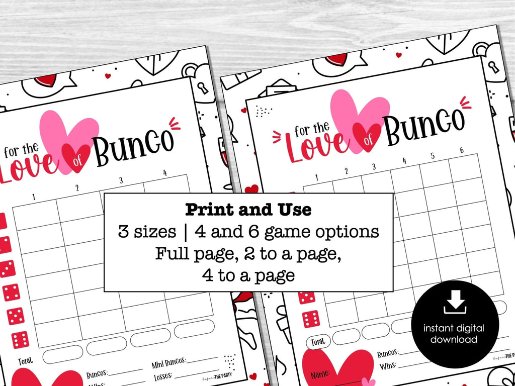 Valentine's Day Bunco Score Cards, February Bunco Score Sheets, Heart Bunco Invitation, Love Bunco Party Kit - Before The Party