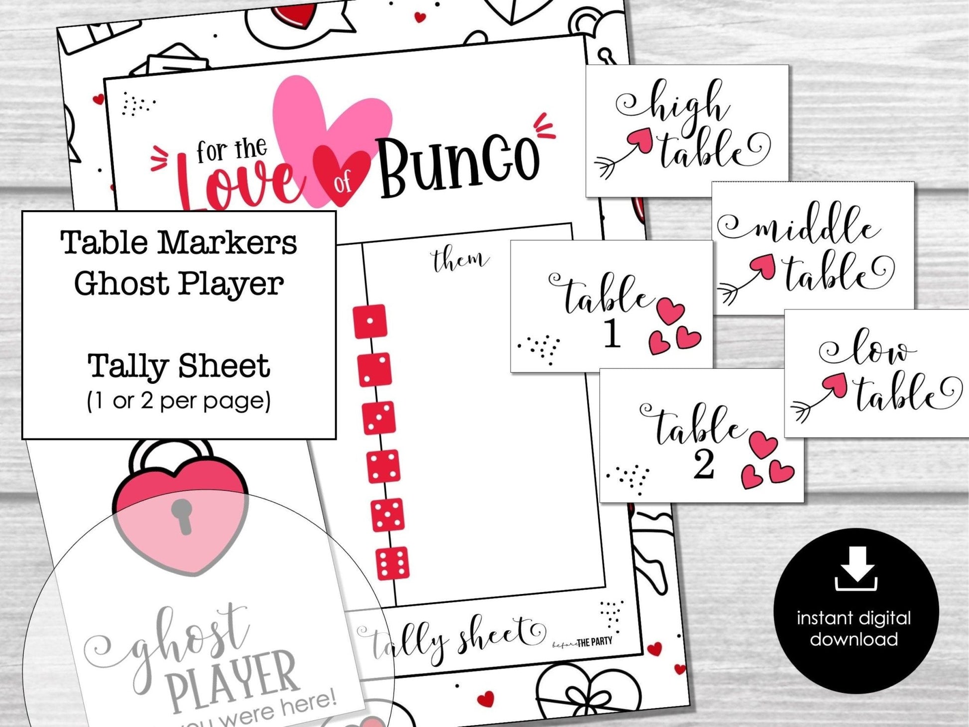 Valentine's Day Bunco Score Cards, February Bunco Score Sheets, Heart Bunco Invitation, Love Bunco Party Kit, Galentine's Bunco Night, BUNKO - Before The Party