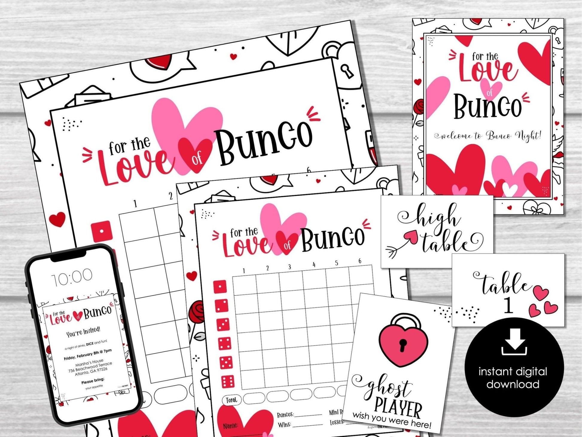 Valentine's Day Bunco Score Cards, February Bunco Score Sheets, Heart Bunco Invitation, Love Bunco Party Kit, Galentine's Bunco Night, BUNKO - Before The Party