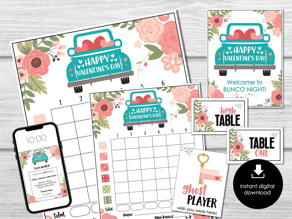 Valentine's Day Bunco Score Cards, February Bunco Score Sheets, Love Bunco Invitation, Hearts Bunco Party Kit, Galentines Bunco Night, BUNKO - Before The Party