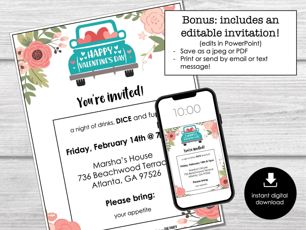 Valentine's Day Bunco Score Cards, February Bunco Score Sheets, Love Bunco Invitation, Hearts Bunco Party Kit, Galentines Bunco Night, BUNKO - Before The Party