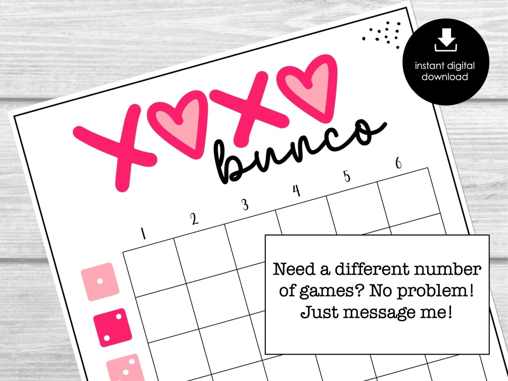 Valentines Day Bunco Score Cards, February Bunco Score Sheets, Bunco Invitation