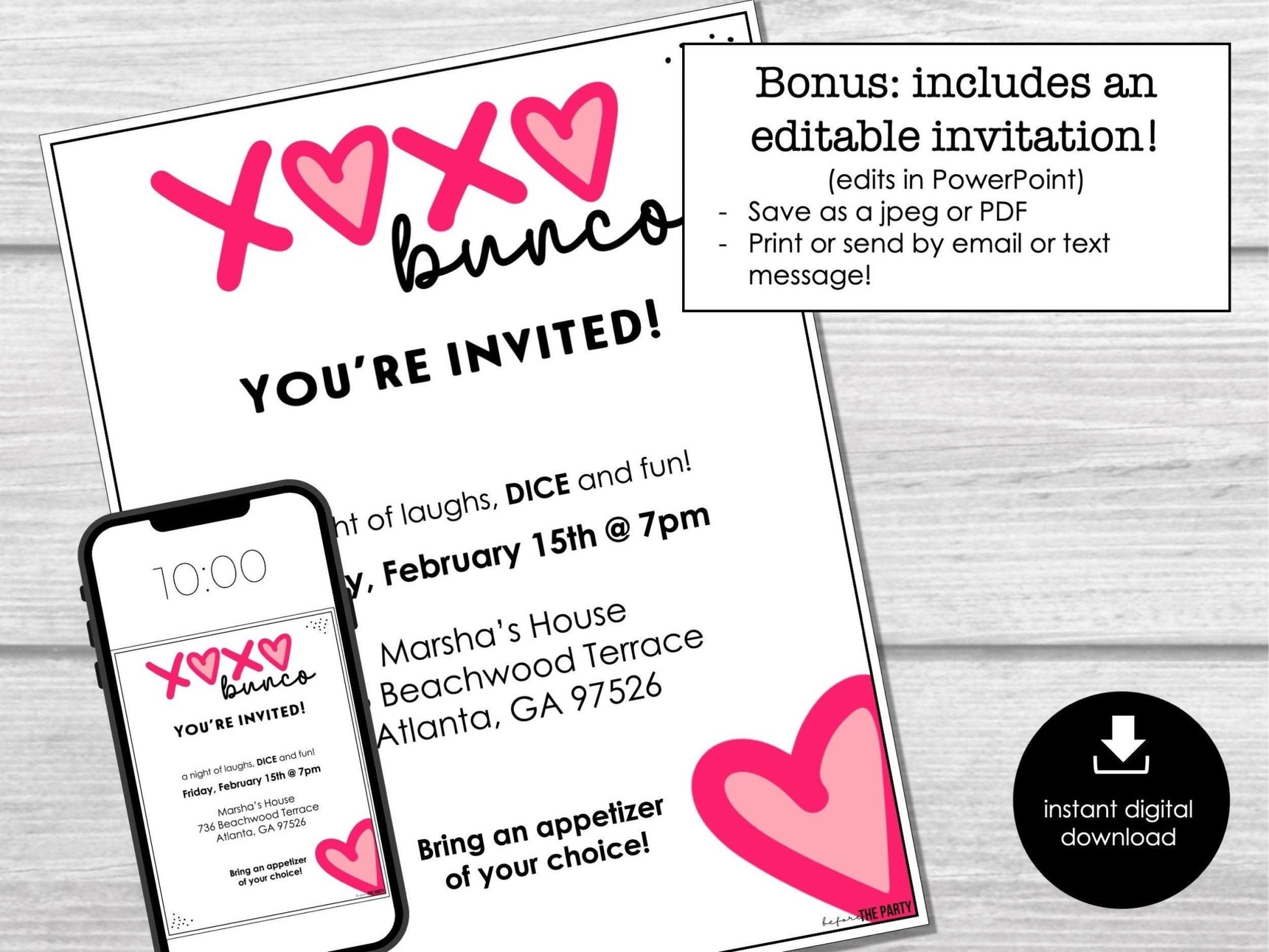 Valentines Day Bunco Score Cards, February Bunco Score Sheets, Bunco Invitation