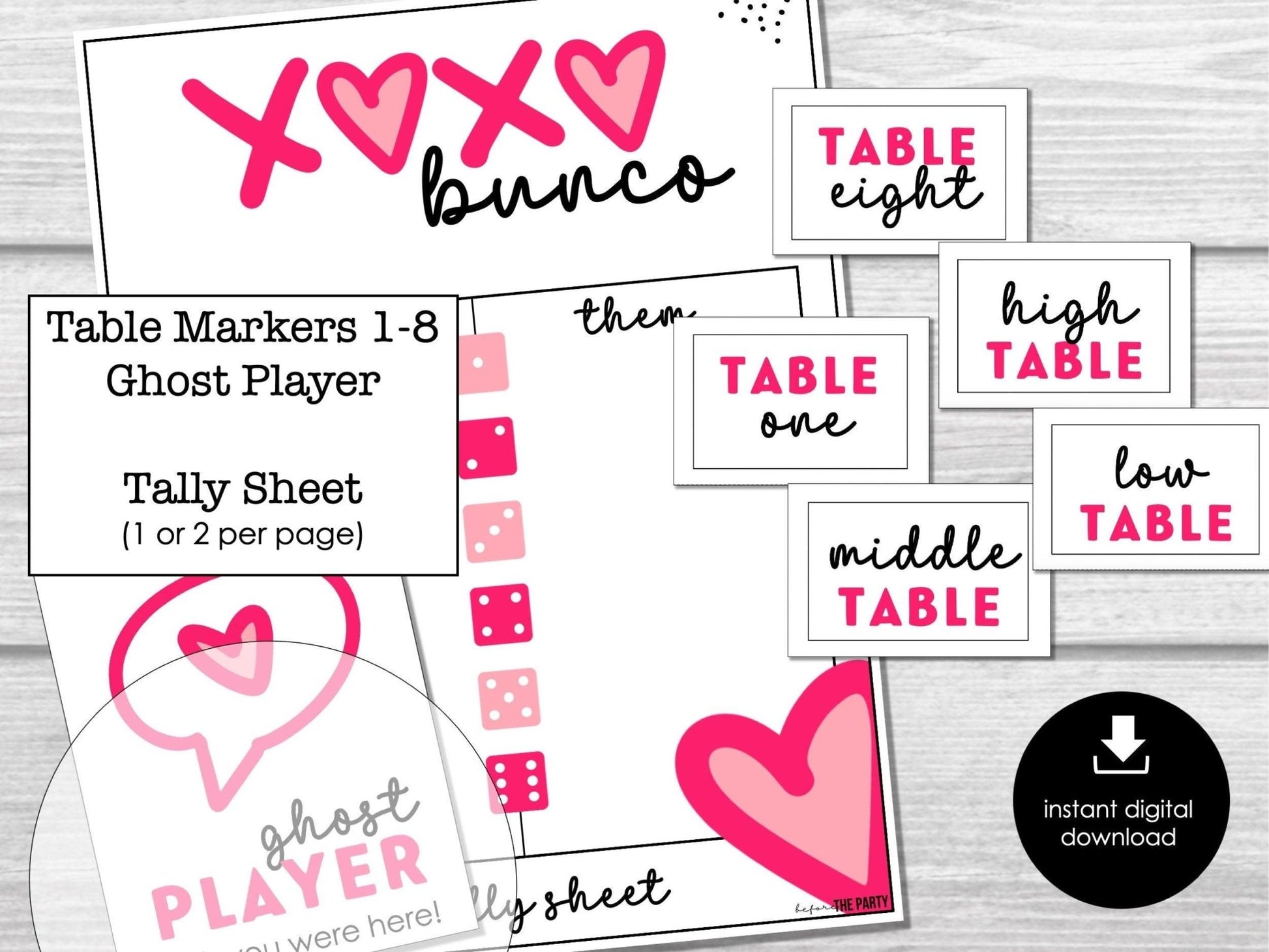 Valentines Day Bunco Score Cards, February Bunco Score Sheets, Bunco Invitation