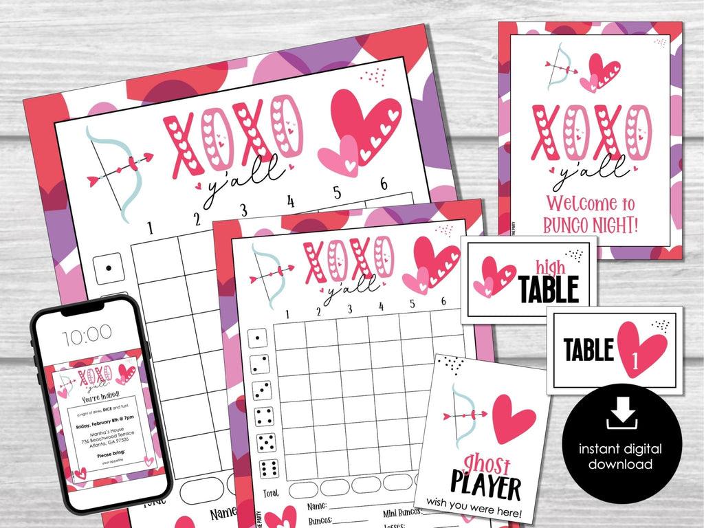 Valentine's Day Bunco Score Sheets, Printable, February Bunco Cards, Bunco Invitation, Love Bunco Party Kit, Galentine's Bunco Night, BUNKO - Before The Party