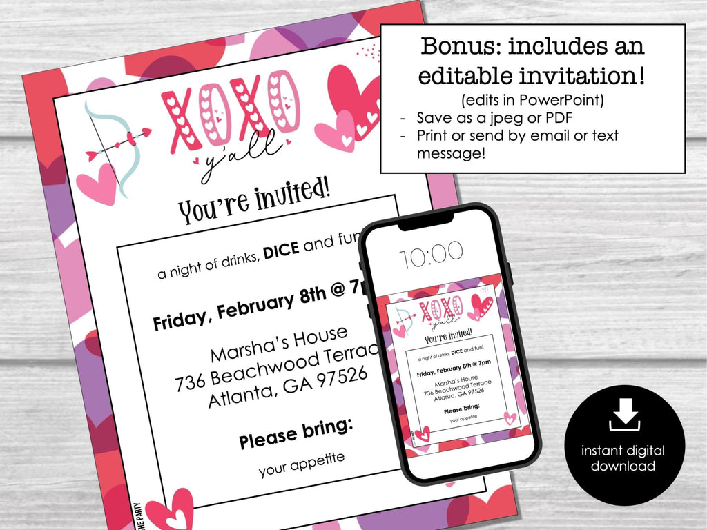 Valentine's Day Bunco Score Sheets, Printable, February Bunco Cards, Bunco Invitation, Love Bunco Party Kit, Galentine's Bunco Night, BUNKO - Before The Party