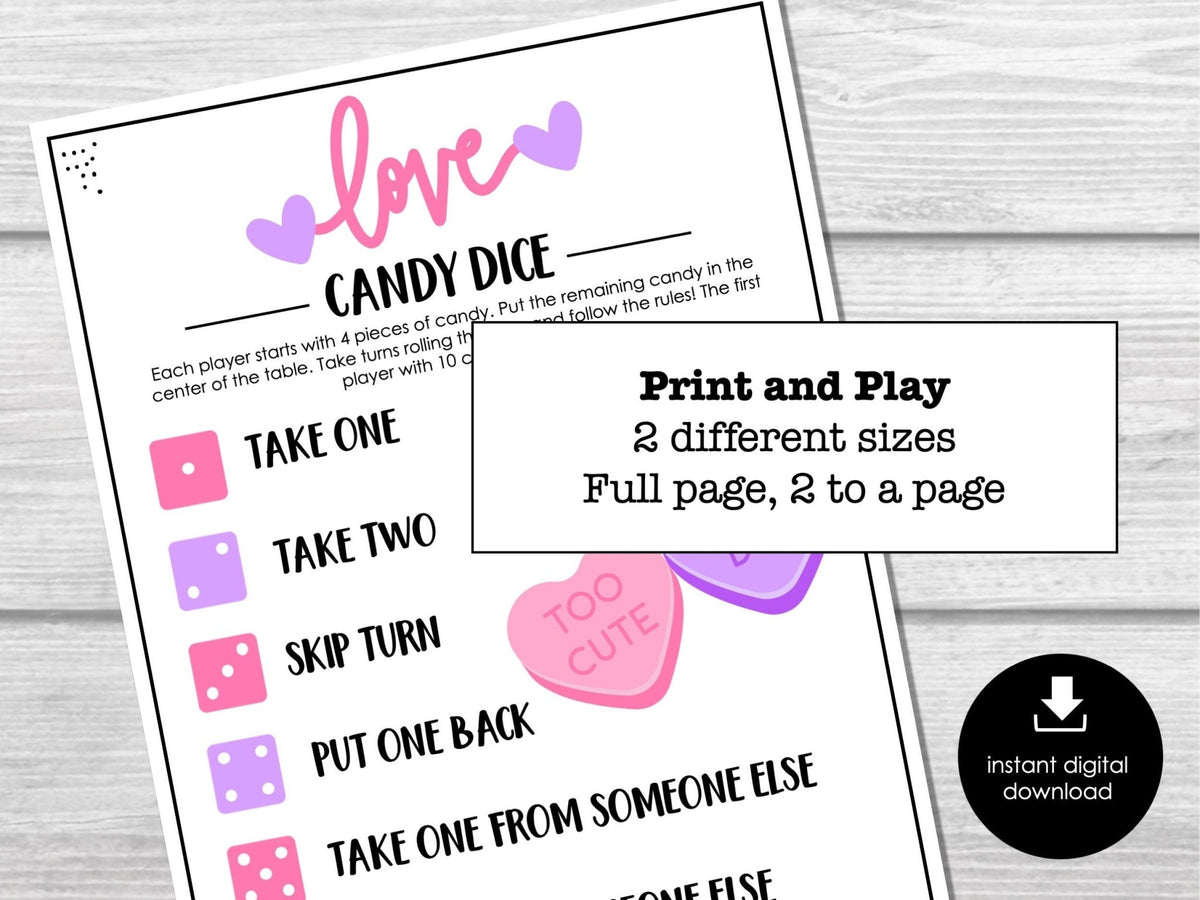 Valentine’s Candy Dice Game | Printable Party Activity – Before The Party