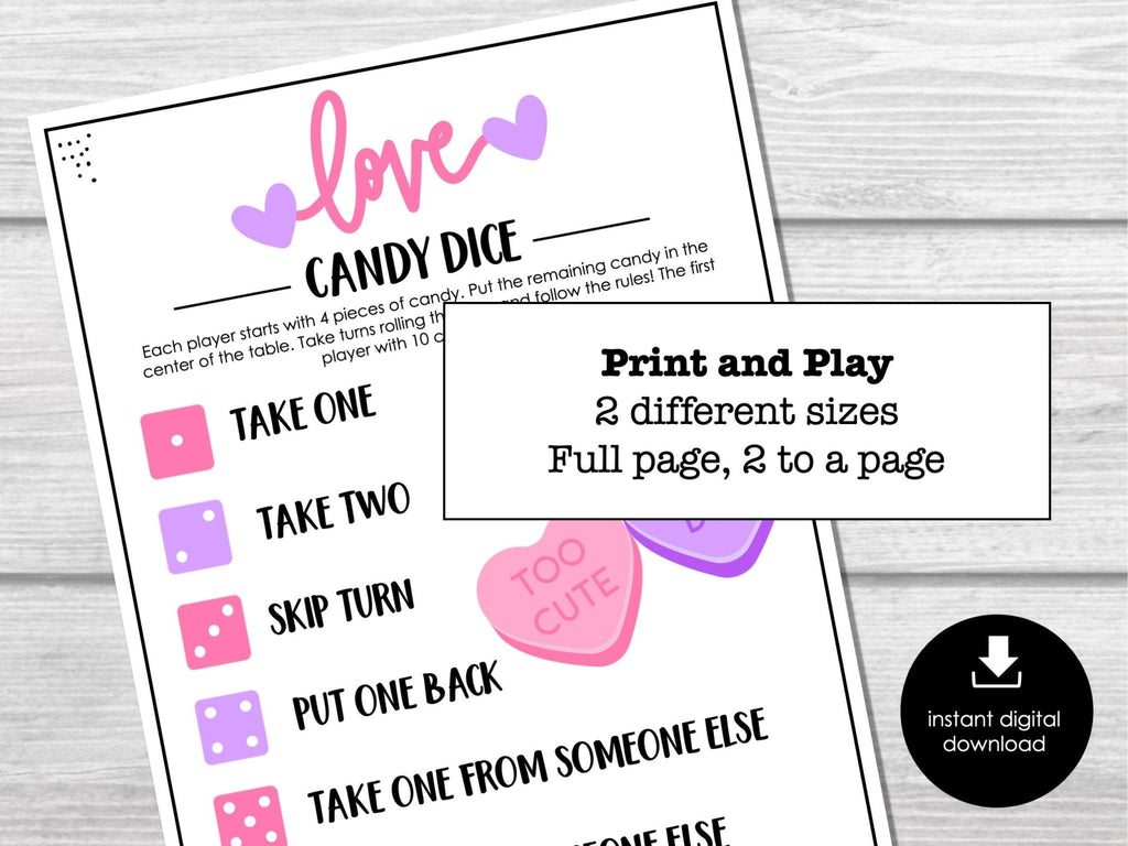 Valentine's Day Candy Dice Game, Valentine Party Game for Kids, Easy Kids Games, Fun VDAY Classroom Candy Game, Easy Pass the Candy Game - Before The Party