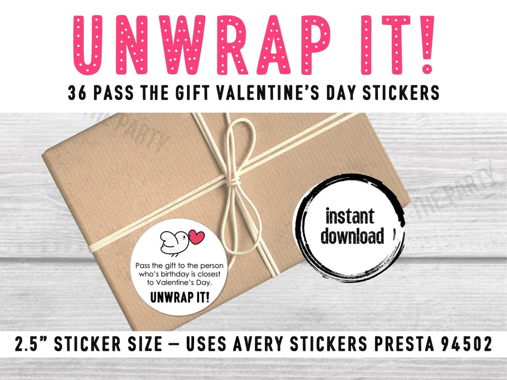 Valentine's Day Pass The Gift, Group Unwrapping Game Sticker, Pass the Parcel Prompt, Unwrap the Gift, Pass the Prize, Valentines Party Game - Before The Party