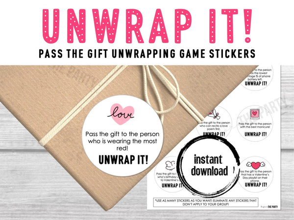 Valentine's Day Pass The Gift, Group Unwrapping Game Sticker, Pass the Parcel Prompt, Unwrap the Gift, Pass the Prize, Valentines Party Game - Before The Party