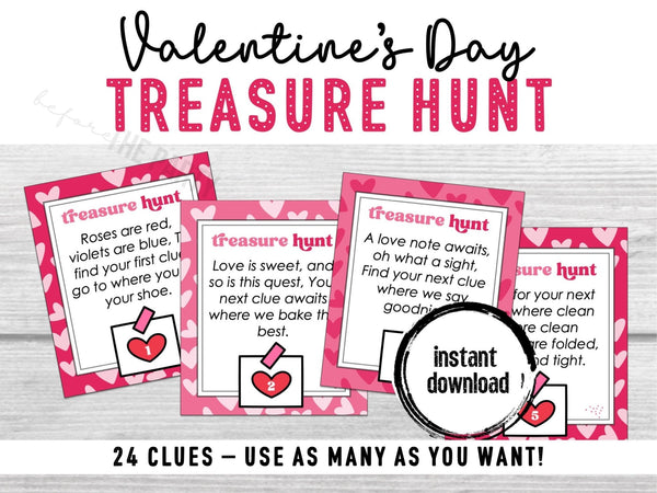 Valentines Day Scavenger Hunt for Kids | Valentines Treasure Hunt Clues | Valentines Printable Kids Game | Valentines Day Gift for Kids - Before The Party